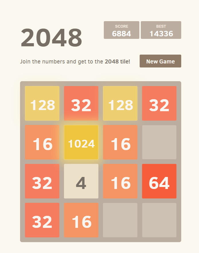Captura del juego 2048 con tile 1024